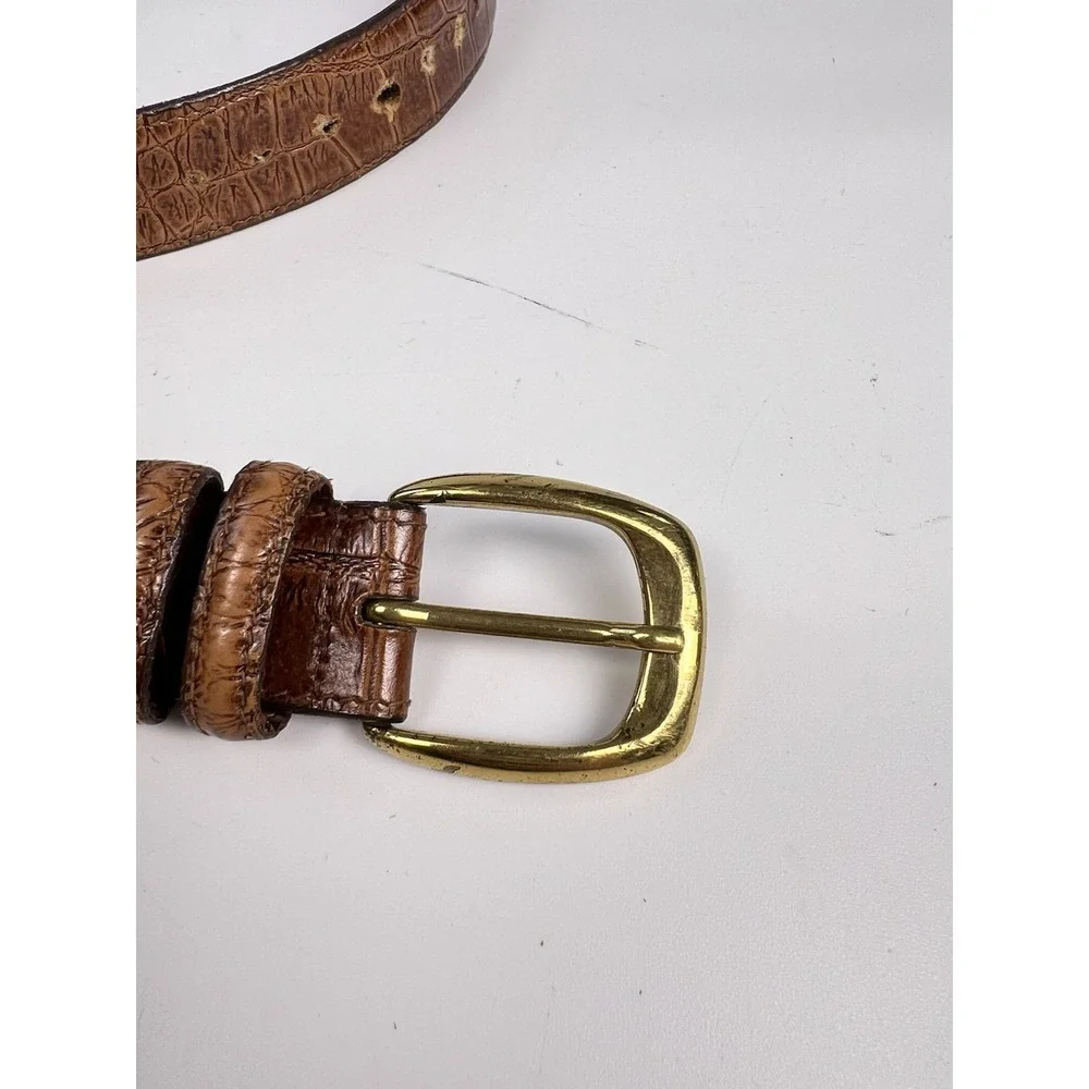 Bachrach Men Brown Faux Gator Leather Belt Gold Buckle Size 36 USA Vintage